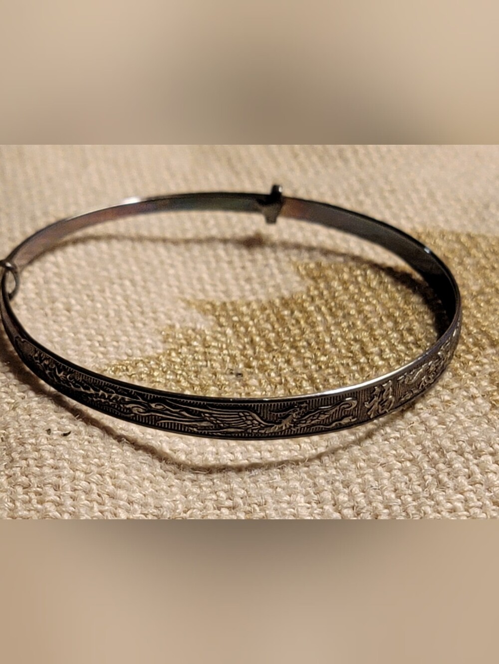Engraved Black-Tone 925 Dragon Bangle Bracelet
